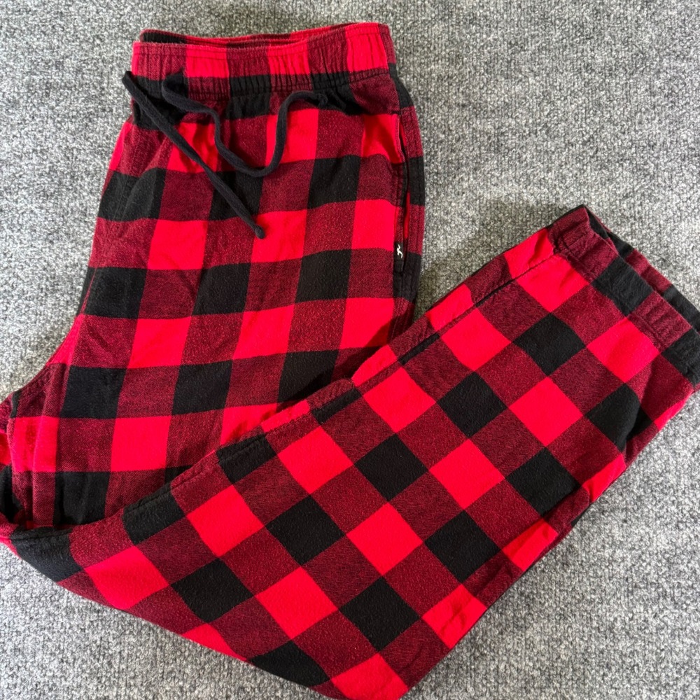 Hollister Pajama Pants Mens XL Buffalo Plaid Flannel Sleep Lounge Red Black